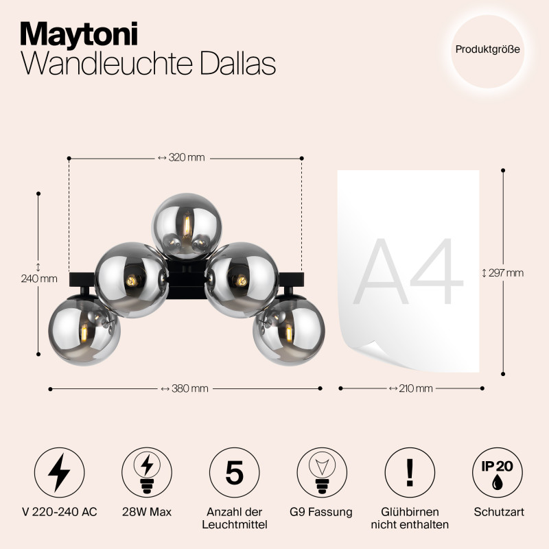 Светильник 38 см, Maytoni MOD547WL-05B, черный