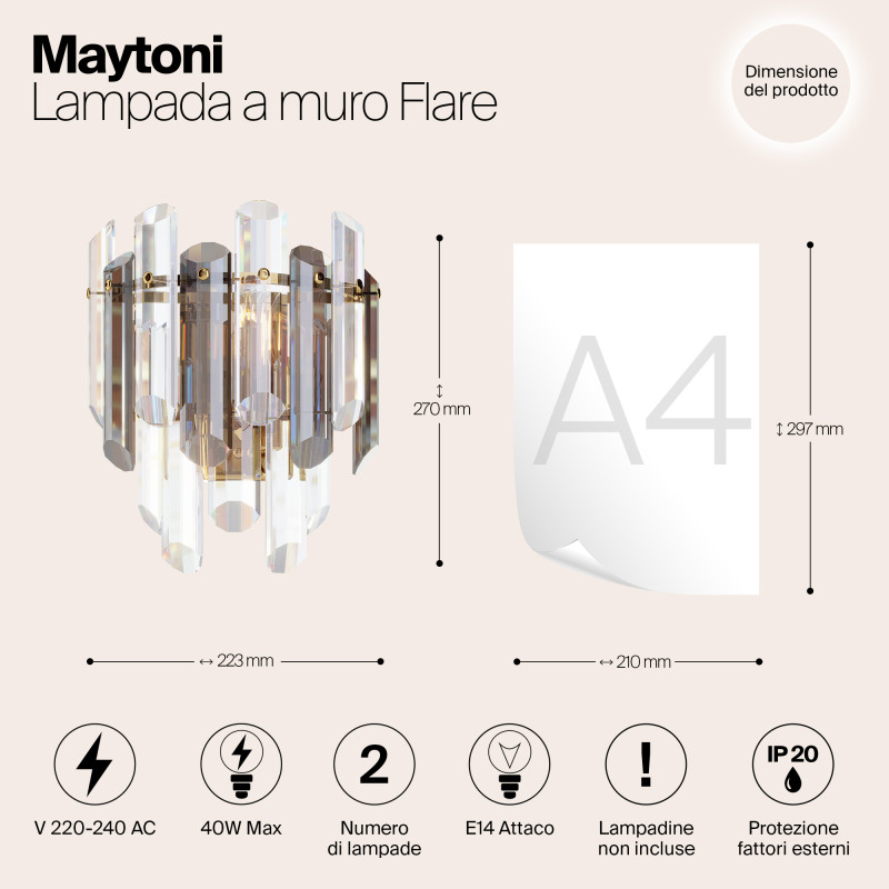 Бра Maytoni Diamant Crystal Flare DIA200WL-02G, золото