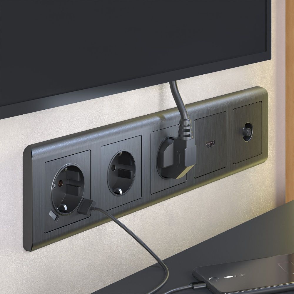 Розетка с заземлением и шторками (графит рифленый) W1171104 Werkel 4690389158636