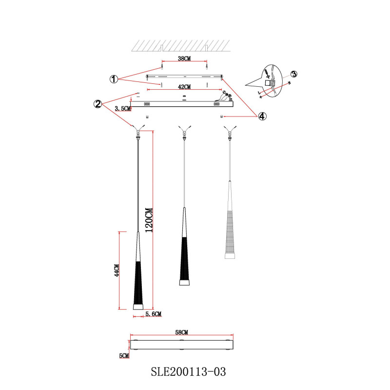 Светильник подвесной 58 см, 7W, 3000K, Evoluce Orpelo SLE200113-03 Хром