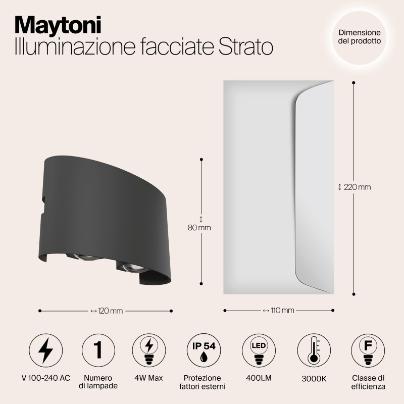 Светодиодный светильник 12 см, 4W, 3000K, Maytoni Strato O417WL-L4GR3K, серый