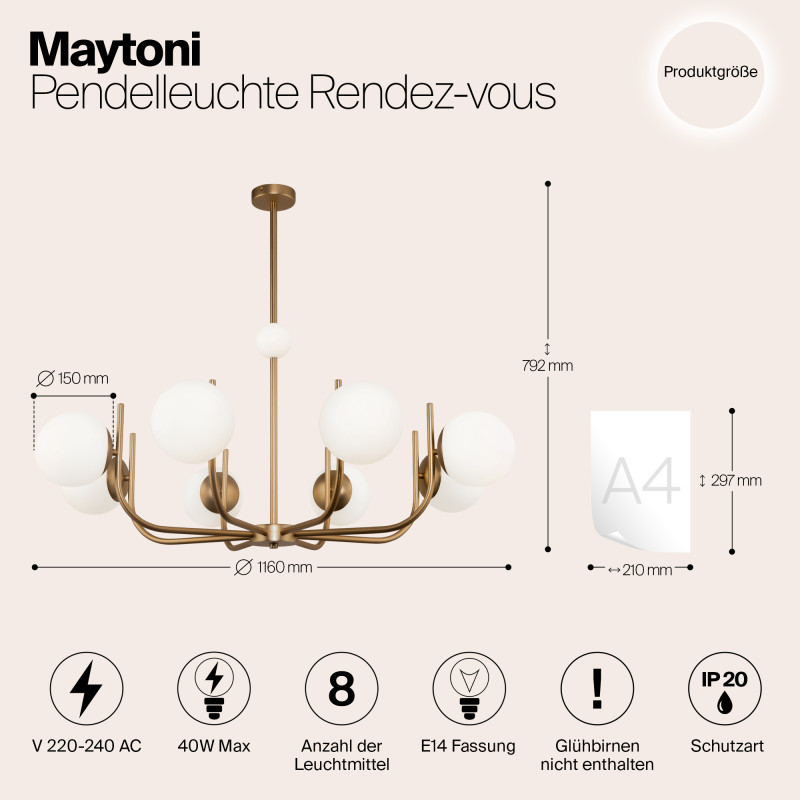Люстра на штанге Maytoni Rendez-vous MOD109PL-08BS, диаметр 103 см, латунь