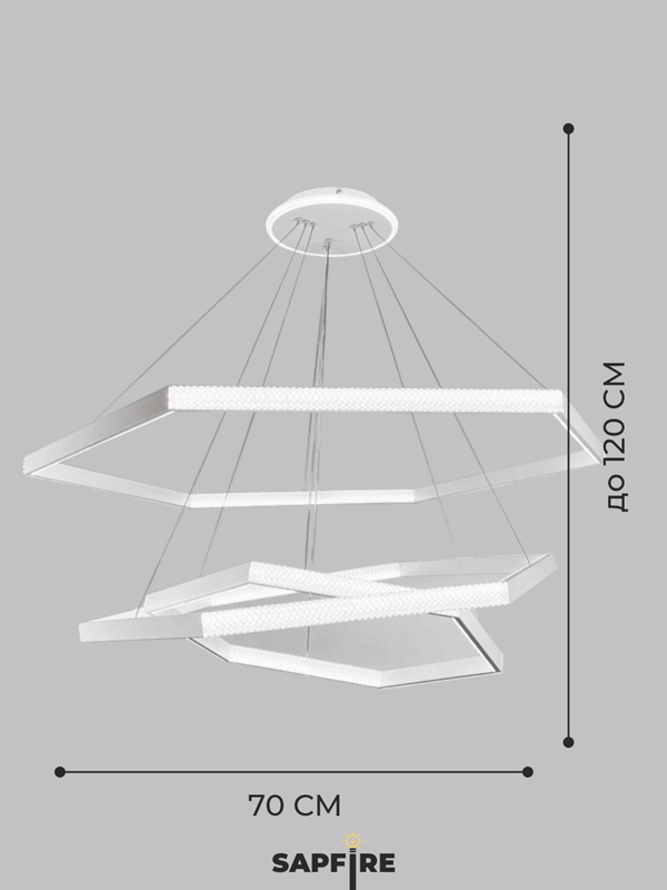 Светильник подвесной SAPFIR SPF-8731 WHITE/БЕЛЫЙ D700+500+300/H1000/3/LED/2*102W без ПДУ TERRA 23-05