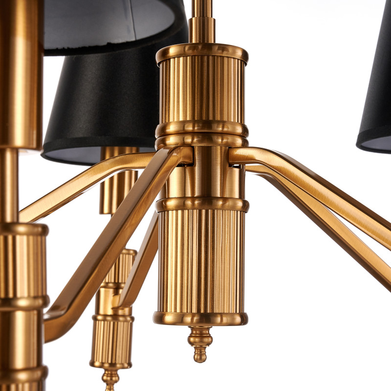 Подвесная люстра Favourite Flagship 2933-5P, D600*H440/1525, античной латуни, плафоны из черной атласной ткани