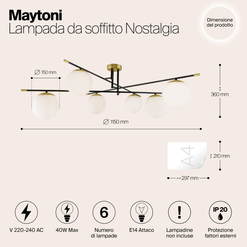 Потолочная люстра Maytoni Nostalgia MOD048CL-06G, золото-черный
