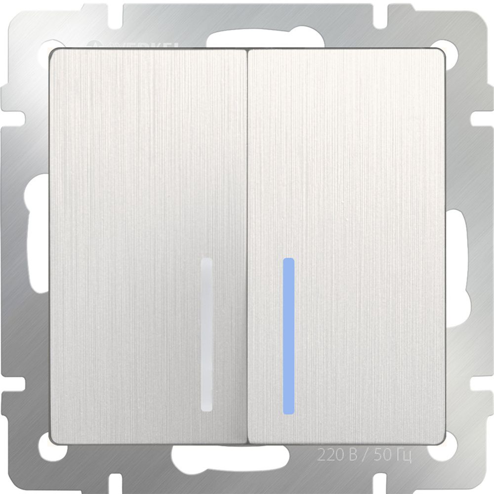 WL13-SW-2G-2W-LED/ Выключатель  двухклавишный проходной с подсветкой (перламутровый рифленый), 4690389124433
