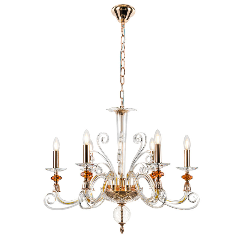 Люстра 70 см, Crystal Lux CATARINA SP6 V2 GOLD/TRANSPARENT-COGNAC Золотой/Прозрачный