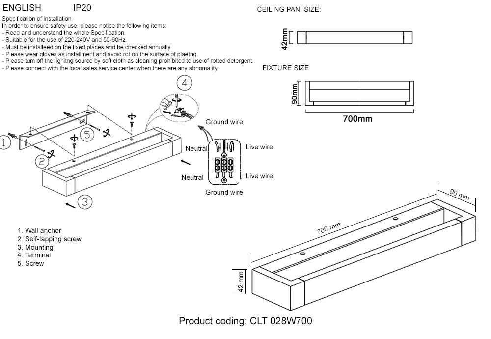 Бра 70*9*4,2- см, *LED*20W, 4000K, Crystal Lux Kanto CLT 028W700 BL, Черный