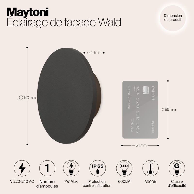 Бра 14 см, 7W, 3000K, Maytoni Wald O420WL-L7GF, графит
