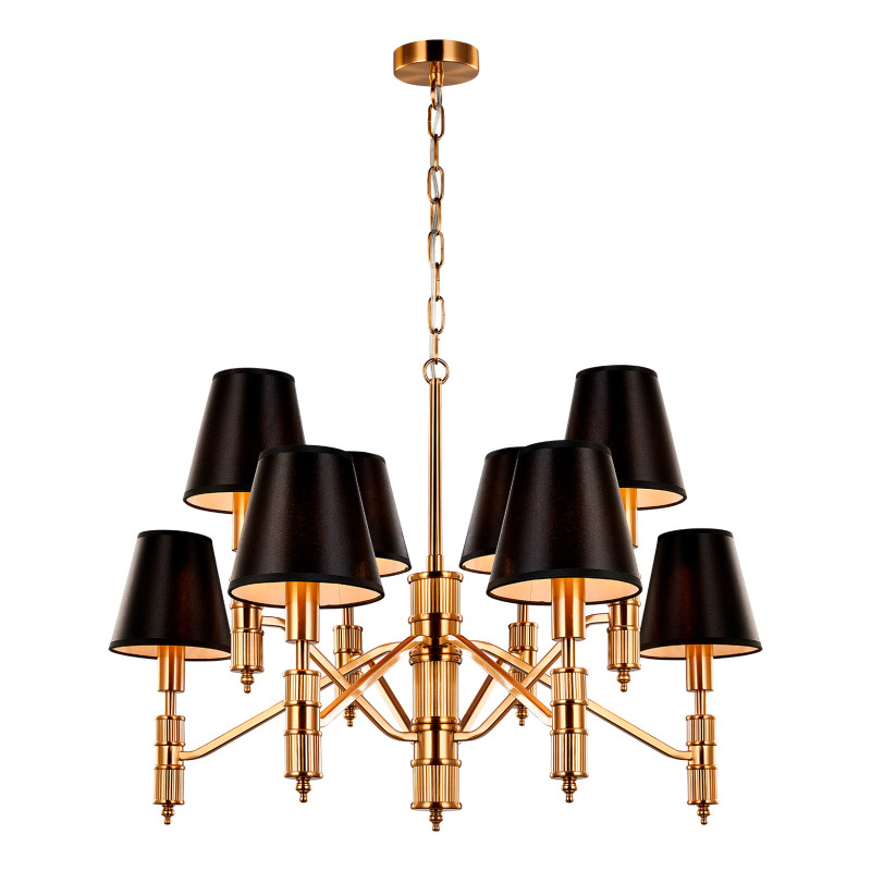 Подвесная люстра Favourite Flagship 2933-8P, D740*H480/1570, античной латуни, плафоны из черной атласной ткани