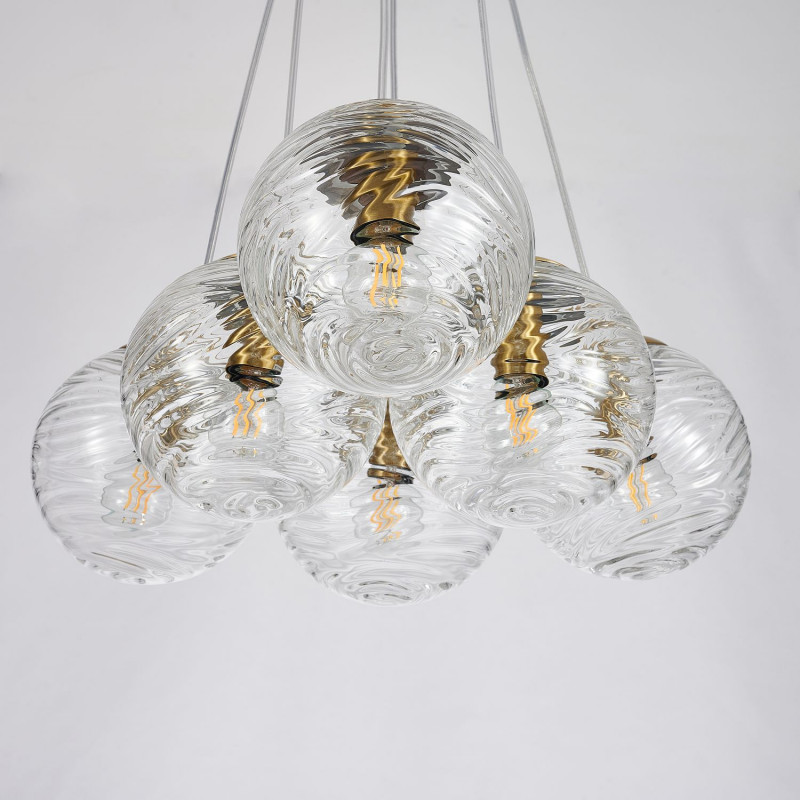 Подвесная люстра Favourite Elica 4056-6P, D400*H190/1440, латуни, плафоны из выдувного узорного прозрачного стекла
