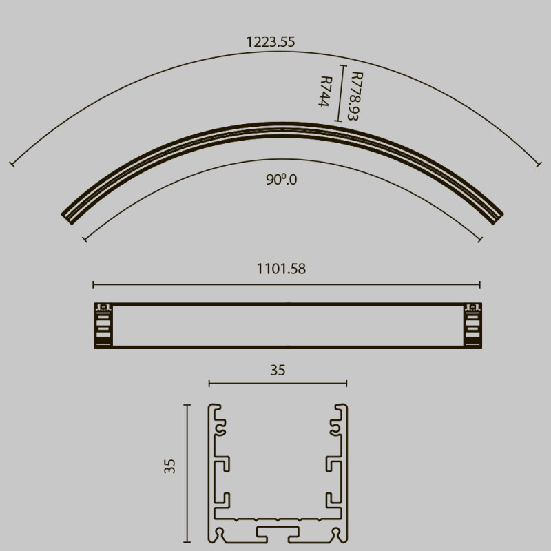 Радиусный профиль ALM-3535R-B-EX-90°-1.5M 3,5*3,5*118,75 см, Maytoni Led Strip черный