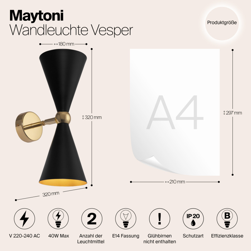 Бра Maytoni Vesper MOD108WL-02GB, черный-золото