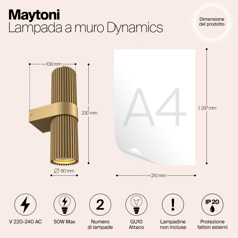 Светильник 22 см, Maytoni Dynamics MOD326WL-02MG, золото