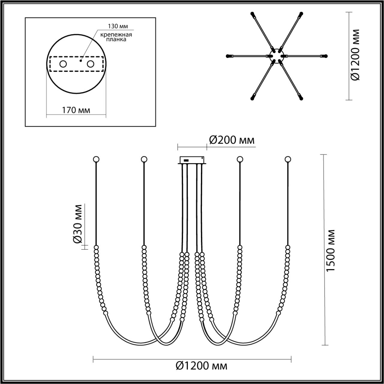 Люстра 120*150 см, 1 LED*70W, 3000 К, Odeon Light Monella, античная бронза 6639/70L
