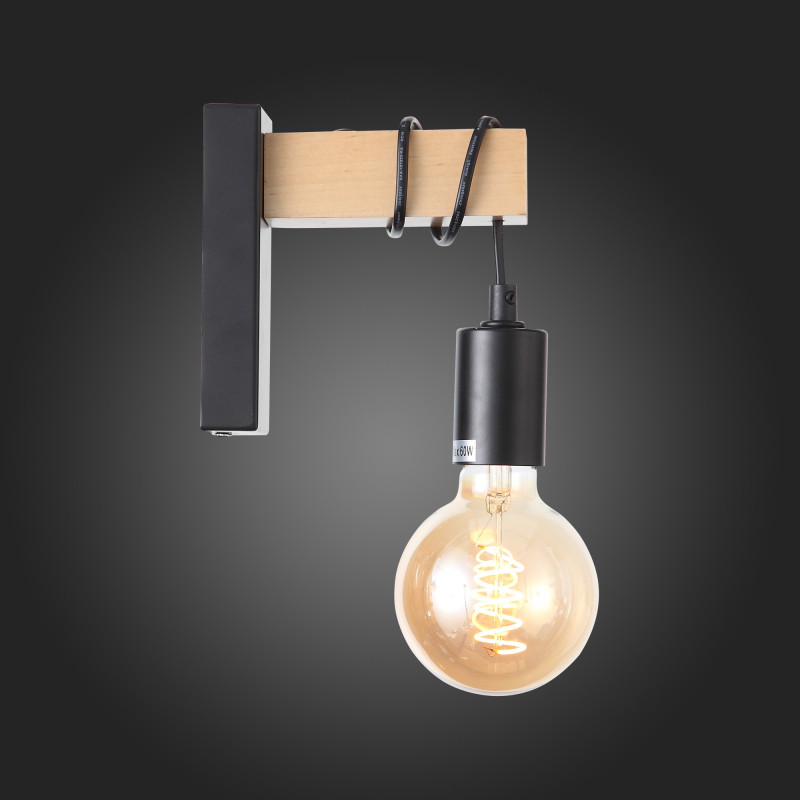 Светильник настенный 7 см, 60W,  EVOLUCE  BAGETTI SL1142.401.01  Черный, Светлое дерево