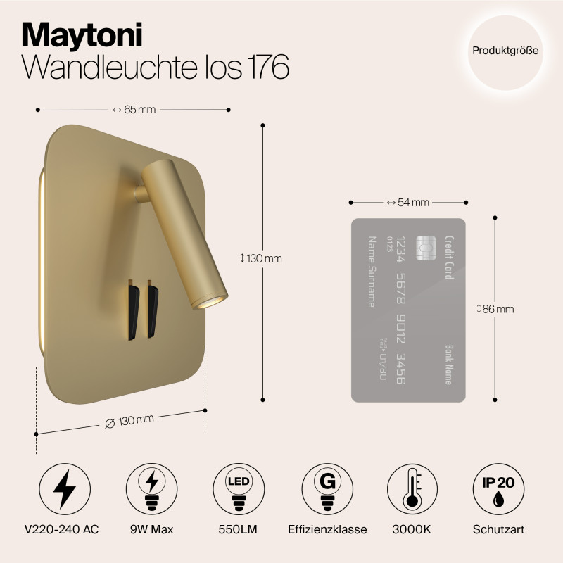 Настенное бра Maytoni Ios 176 C175-WL-01-6W-MG, 9W LED, 3000K, матовое золото