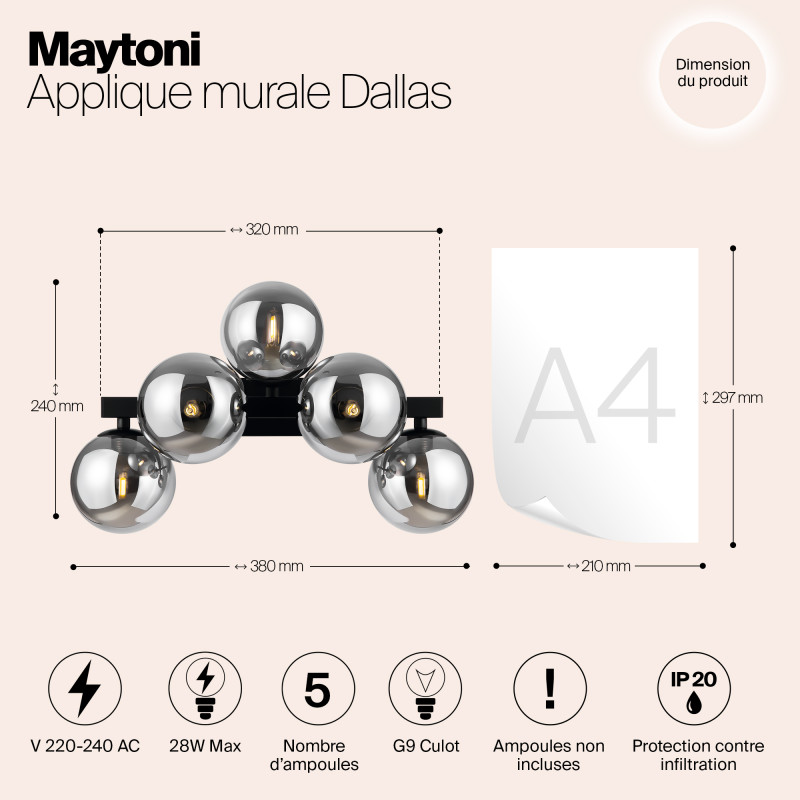 Светильник 38 см, Maytoni MOD547WL-05B, черный