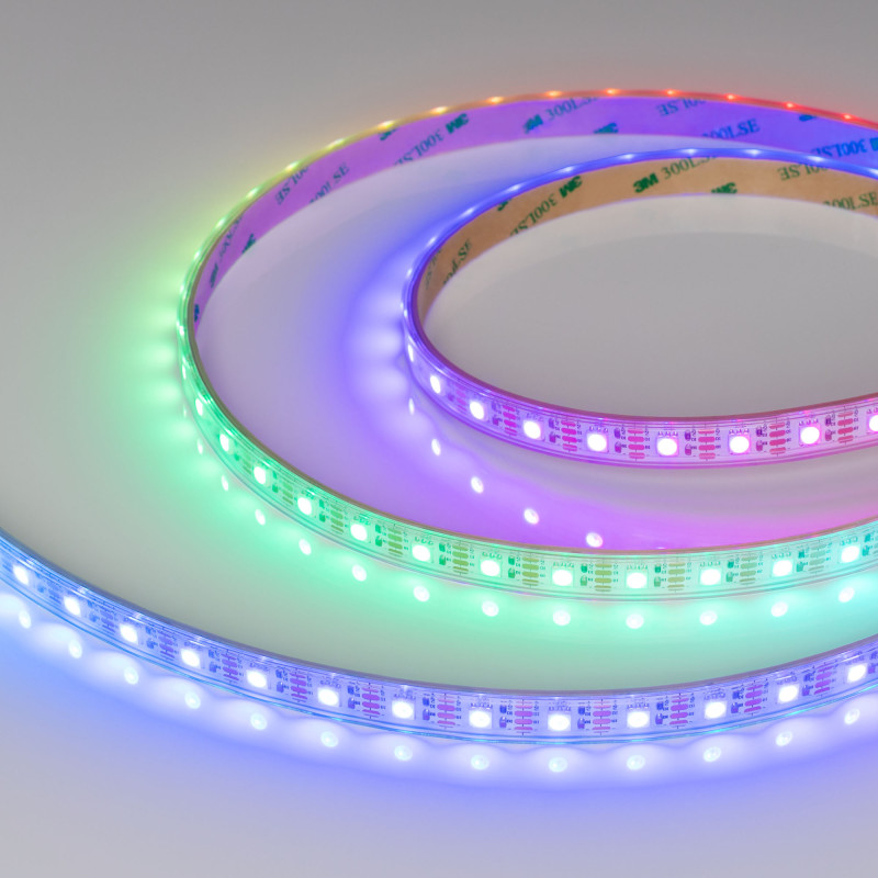 Лента герметичная SPI-P-B60-12mm 12V RGB-PX1-BPT (8 W/m, IP66, 5060, 5m) (Arlight, бегущий огонь) 041615(1). Цена указана за 5 метров. Продается кратно 5 метрам.