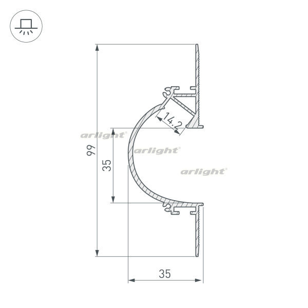 Профиль Arlight 034982 200*9,9*3,5 см. Цена указана за 2 метра. Продается кратно 2 метрам.  экран отдельно