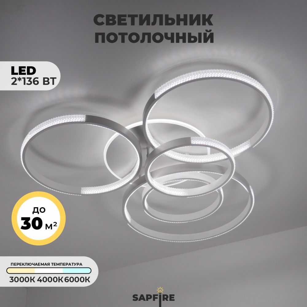 Светильник (2202-500-5WH) SPF-5392 БЕЛЫЙ  D1150*950/H150/5/LED/2*136W 3 режима без ПДУ TERRA 24-12