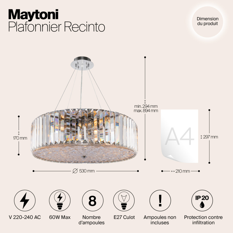 Подвесная люстра Maytoni Recinto MOD080CL-08CH, диаметр 53 см, хром