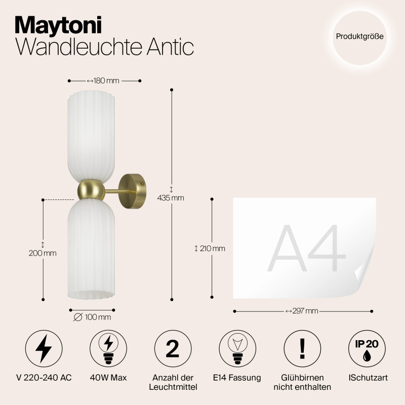 Светильник 44 см, Maytoni MOD302WL-02W, золото