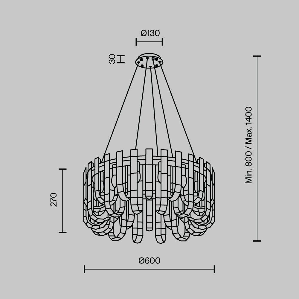 Подвесная люстра 60*80-140 см, 14*G9, 25 м2 MODELUX ML.6621.14 BS латунь