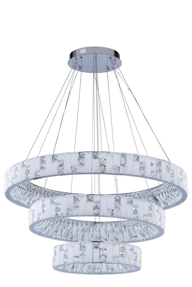 Люстра Ø900 (680) (450), мм, 200W 3000-6000K, CHROME+CLEAR (Хром + Прозрачный Хрусталь) NewRgy 6029R/200W CHROME+CLEAR