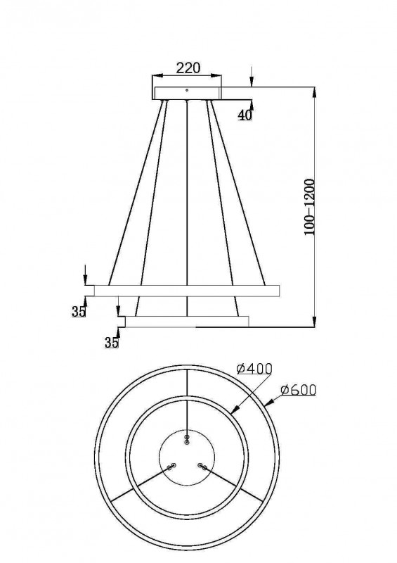 Светильник 60 см, 61W, 3000K Maytoni MOD058PL-L55BS3K, латунь