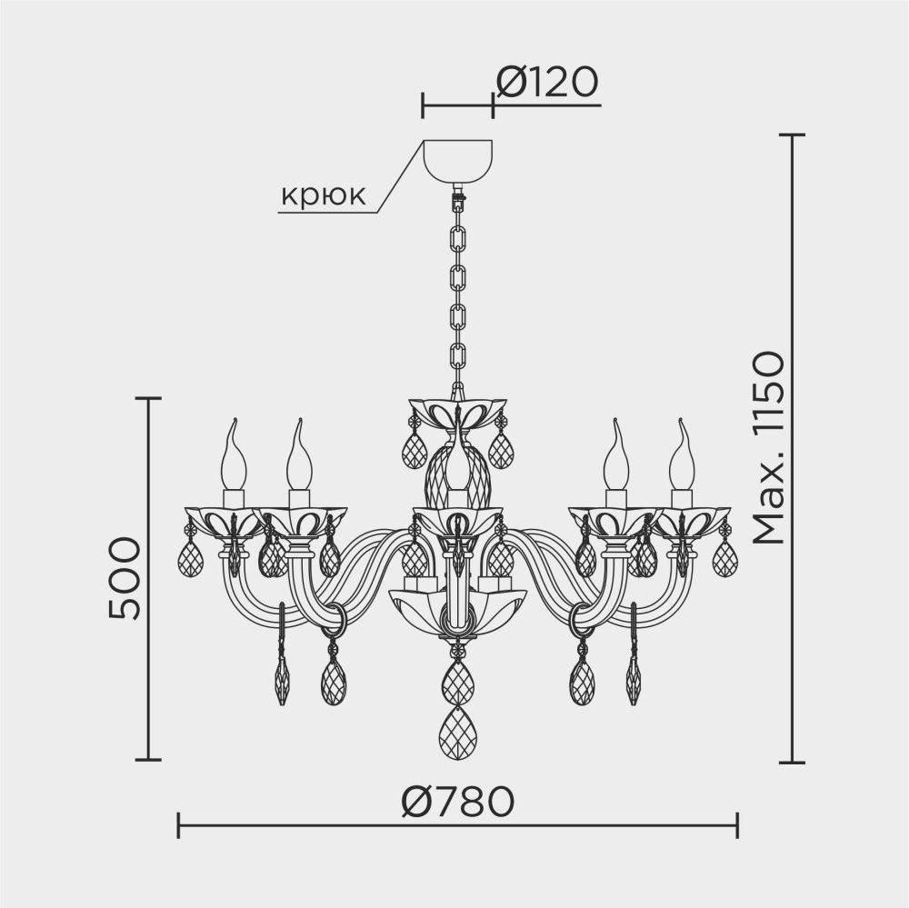 Подвесная люстра 78*78*115 см, LED 8x40W, , Хром MODELUX premium ML.7148.8P