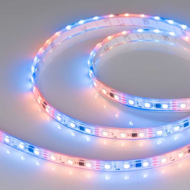 Лента герметичная SPI-P-B60-12mm 12V RGB-PX3 (14.4W/m, IP66, 5060, 5m) (Arlight, бегущий огонь) 026365(3). Цена указана за 5 метров. Продается кратно 5 метрам.