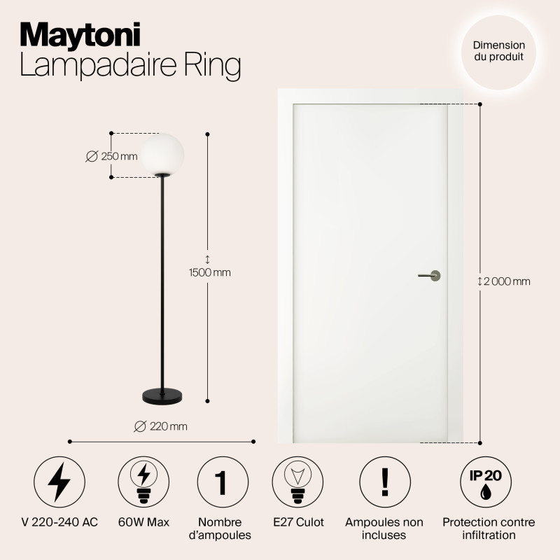 Светильник 155 см, Maytoni Ring MOD013FL-01B, черный