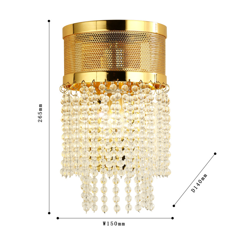 Бра Favourite Vertical 2951-1W, D140*W150*H265, золота, плафон состоит из каскада хрустальных бусин