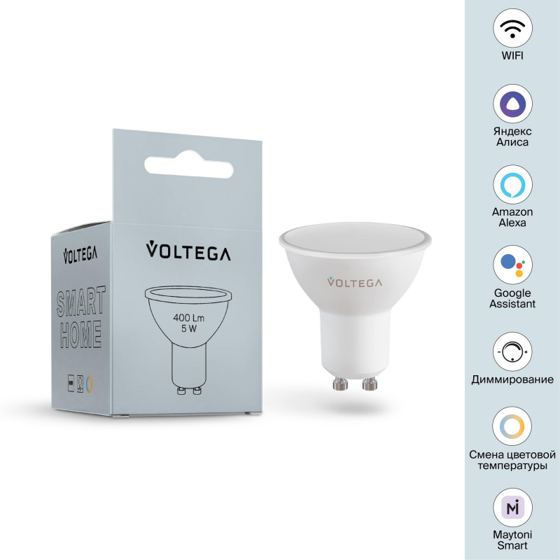 2425 Лампа светодиодная диммируемая Voltega Wi-Fi 5W 400Lm  GU10, 2700K-6500K MIX DIM