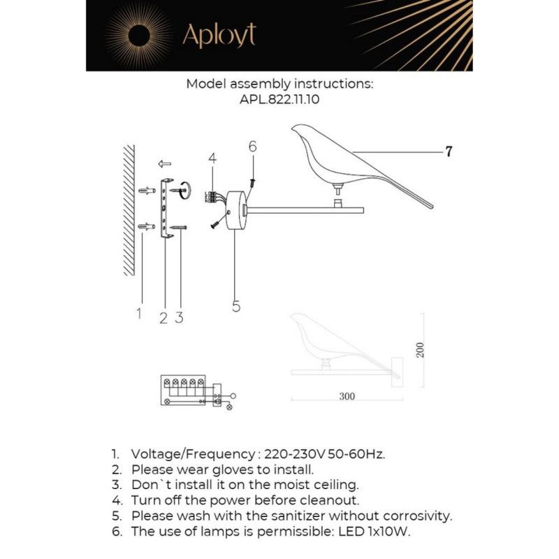 Детское бра 20*28*23 см, 1*LED, 10W, 3000K, Aployt Astor APL.822.11.10, хром
