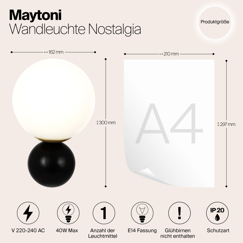 Светильник 30 см, Maytoni Nostalgia MOD048WL-01G, черный-золото