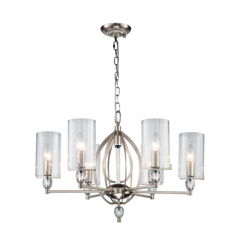 Подвесная люстра Favourite Stine 2704-6P, D650*H420/1420, никель, плафоны из прозрачного узорного стекла, декоративные элементы из прозрачного хрусталя