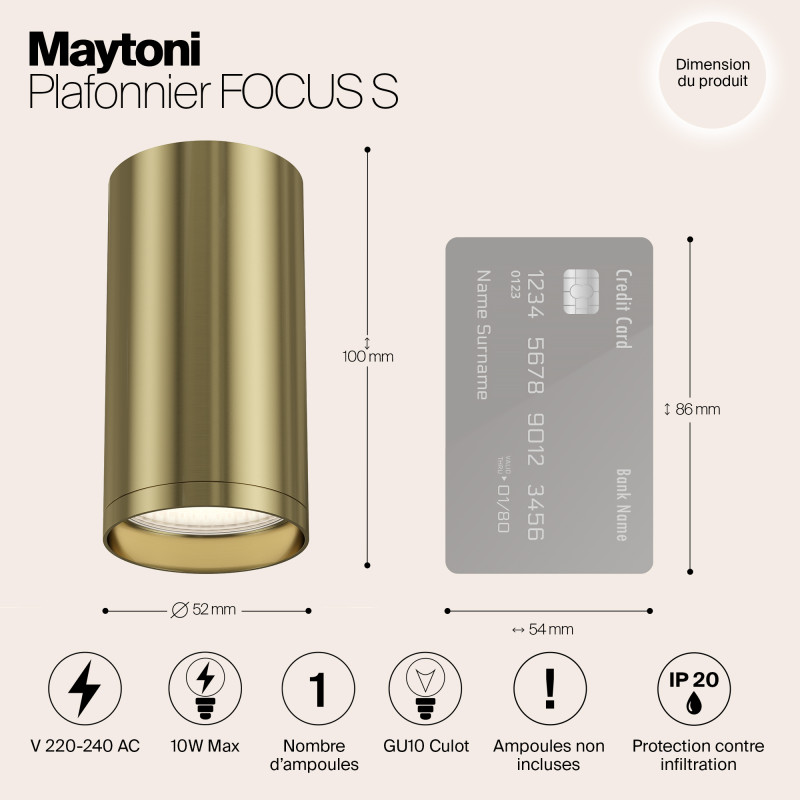 Накладной светильник Maytoni Focus S C052CL-01BS, латунь
