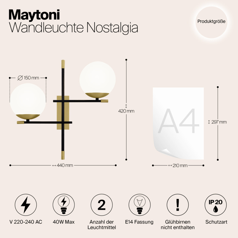 Бра Maytoni Nostalgia MOD050WL-02G, матовое золото