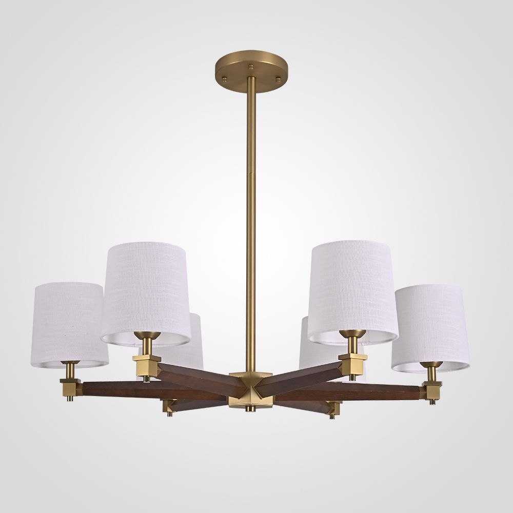 Люстра на штанге Jorgenson D85 White/Dark wood 85*85*60 см, 6*E27*60W, ImperiumLoft STAVRA01, Тёмное дерево, Золотистый