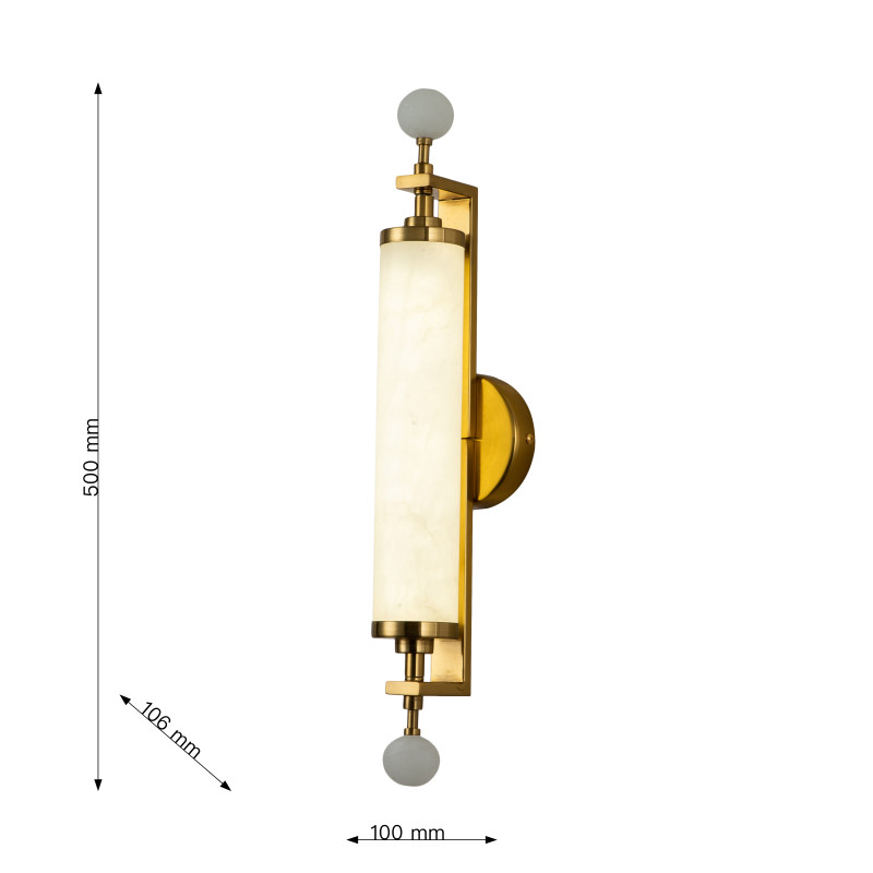 Бра Favourite Plunger 3011-2W, D105*W100*H500, латуни, плафон из искусственного белого мрамора, стеклянный декор по краям