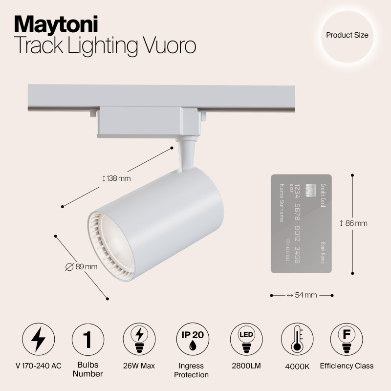 Трековый светильник Maytoni Track TR003-1-30W4K-W, белый, LED, 30W, 4000K, 2400Lm
