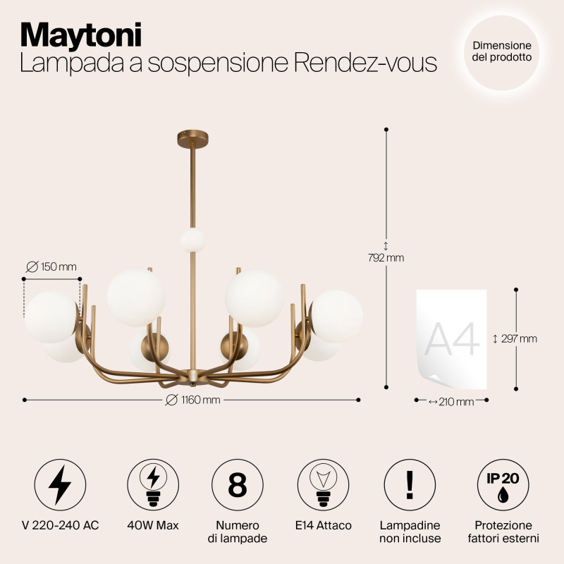 Люстра на штанге Maytoni Rendez-vous MOD109PL-08BS, диаметр 103 см, латунь