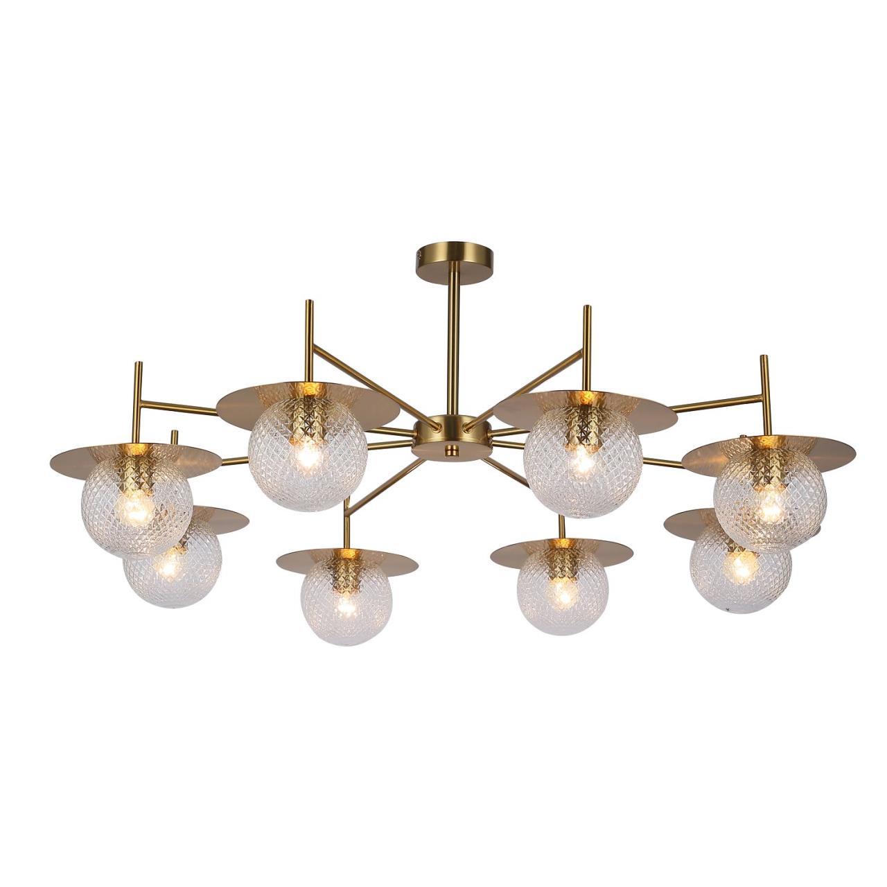 Люстра F-Promo Roshni 3049-8P, D1000*H420, меди, плафоны из прозрачного узорного стекла, декоративные элементы в виде металлических блюдец