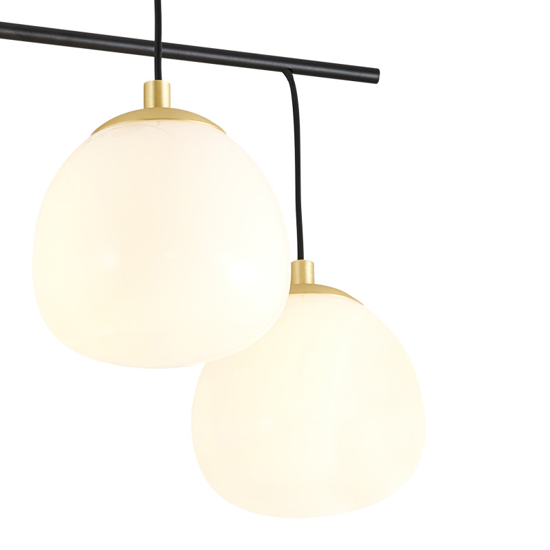 Люстра Favourite Paramount 3047-6P, D640*H575, каркас из двух цветов - черный и золото, плафоны из выдувного стекла дуплекс цвета опала необычной формы, лампу G9 можно менять