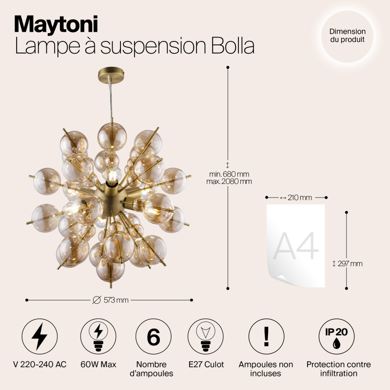 Подвесная люстра Maytoni Bolla MOD133PL-06BS, диаметр 57 см, латунь