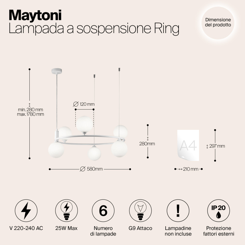 Подвесная люстра Maytoni Ring MOD013PL-06W, белый, диаметр 58см
