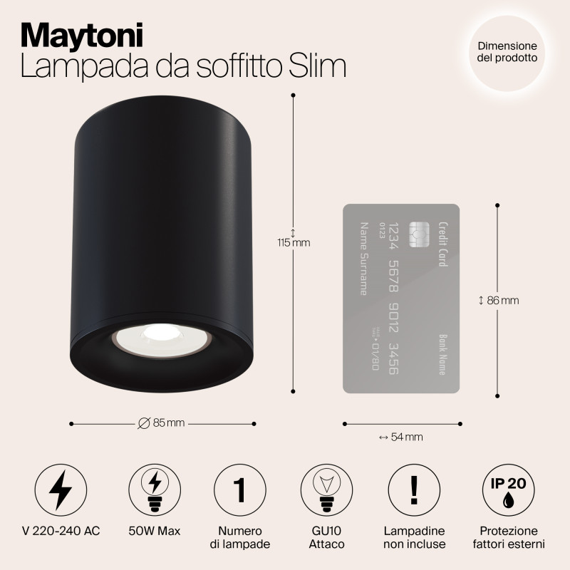 Светильник 8,5*8,5 см, GU10 50W, Maytoni Alfa C012CL-01B, черный