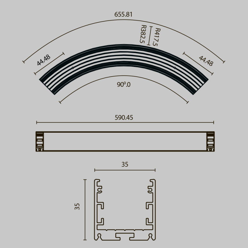 Радиусный профиль ALM-3535R-B-D-90°-0.8M 3,5*3,5*65,58 см, Maytoni Led Strip черный